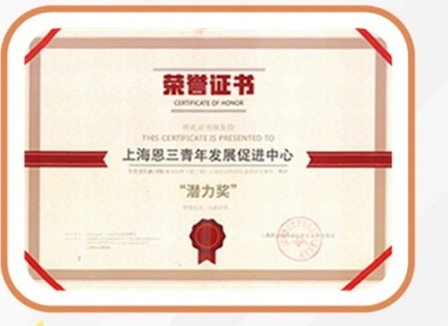 荣誉证书：上海社会组织公益创业大赛潜力奖