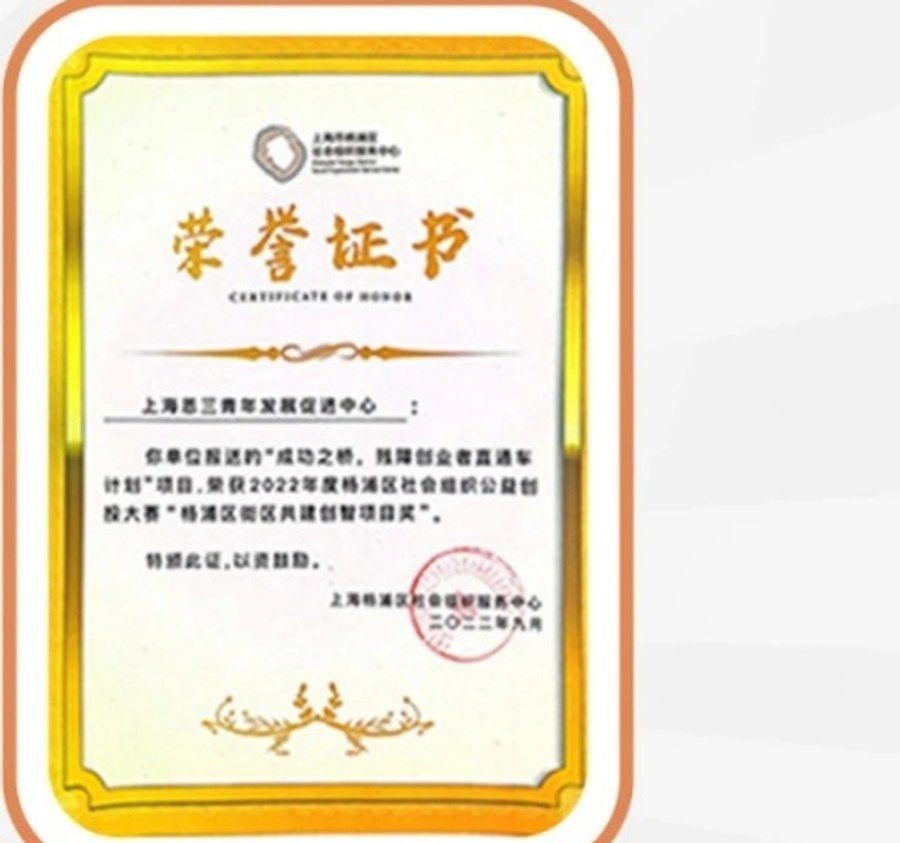 荣誉证书：杨浦区街区共建创智项目奖